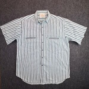 Santana Collection Button Down Shirt Mens Large Blue Grey Striped Cotton